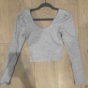 Grey Ribbed Long Sleeve Shirt